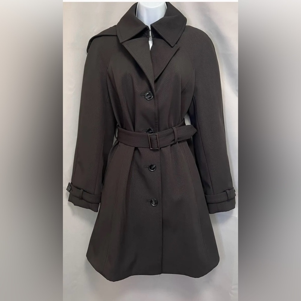 Hilary Radley New York 3/4 Length Trench Coat‎ Belted  Sz Medium Black